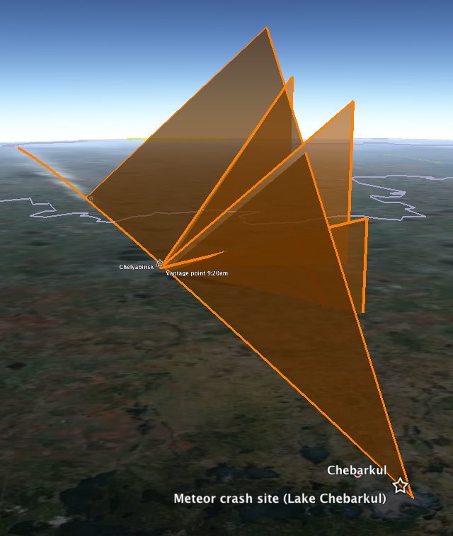 Panorama från Google Earth för meteoritens beräknade bana